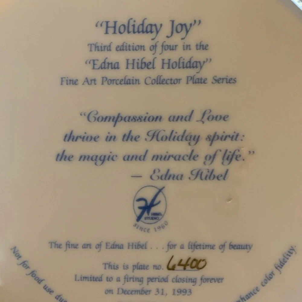 Edna Hibel 'Holiday Joy' Collector Plate 1993